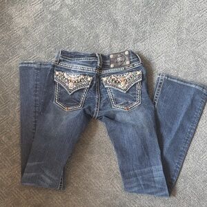 Miss Me Women's Dark Blue Boot Cut Jeans with Embellished Pockets